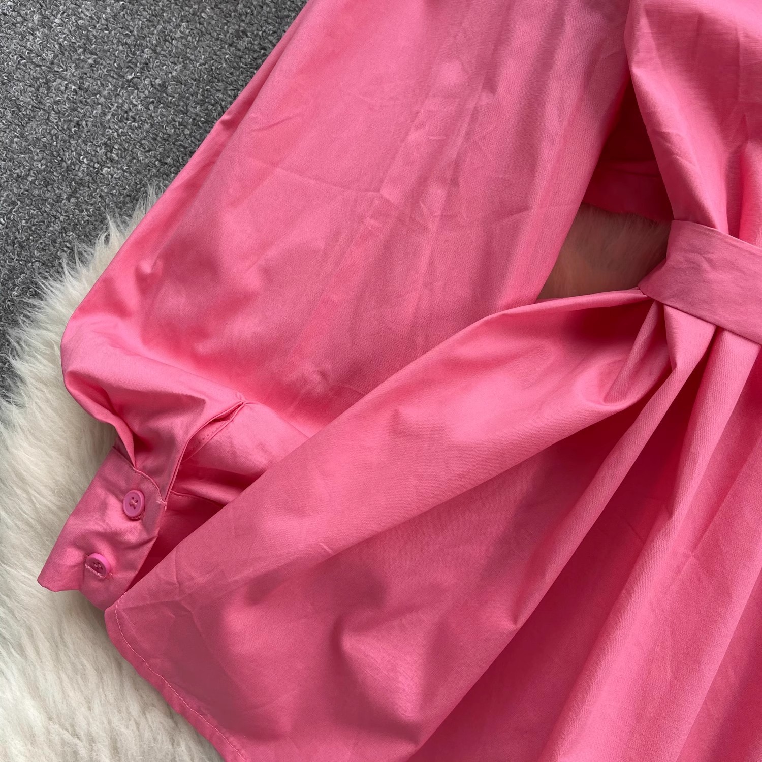 Abbigliamento da donna design retrò camicia due pezzi temperamento femminile scollo tondo cuciture a contrasto colore spalle scoperte gonna a maniche lunghe femminile_voghion.com