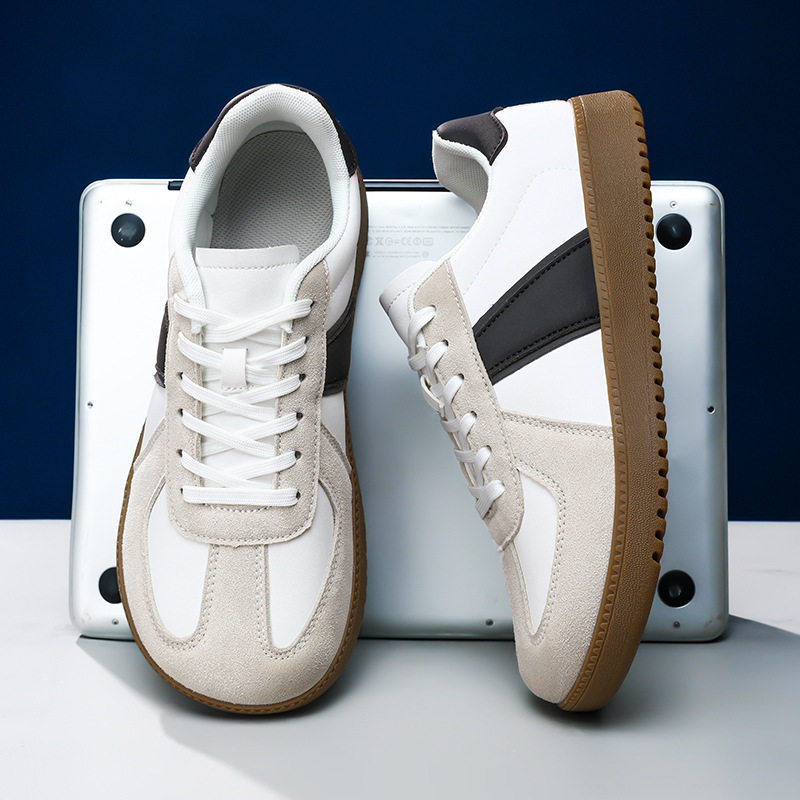 Giày sneaker da lì phối lưới form rộng mũi tròn, đế cao 3–5 cm, dây buộc, unisex — Trắng đen, Xám trắng, đen