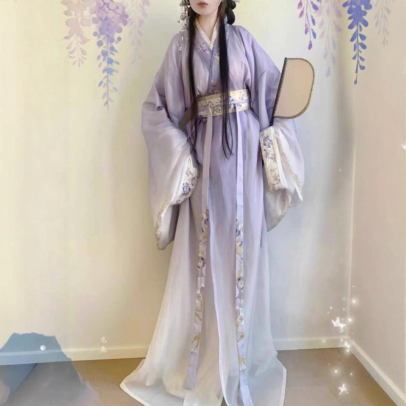 Original Improved Hanfu for Women 2026 Autumn and Winter New Style Cross-Collar Printed Straight Gown Slimming Super Fairy Cosplay Outfit Daily Set