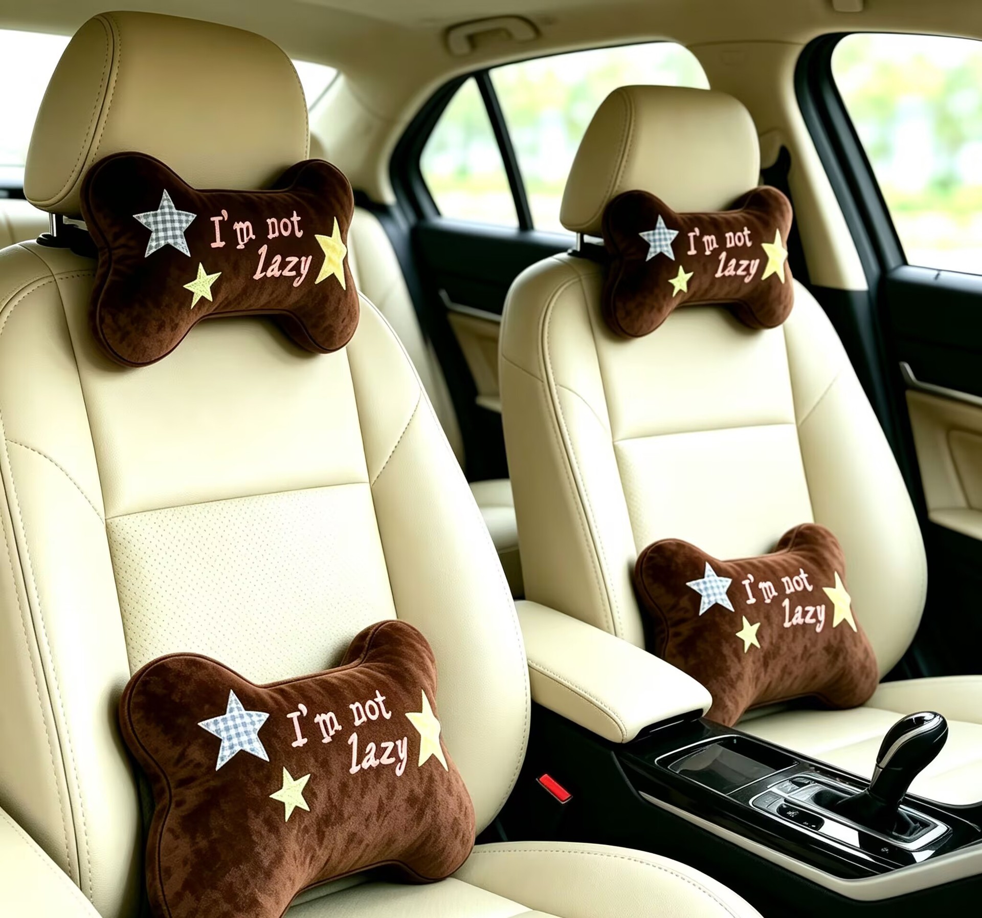 New Dog Car Headrest Bone-Shaped Plush Cartoon Cute Pillow Lumbar Support Doll Car Interior Accessories