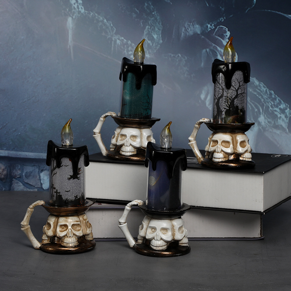 Lámpara de calabaza de Halloween transfronteriza, luz de vela, llama, luz de calavera, luz de noche, decoración de habitación secreta, accesorios de vestir