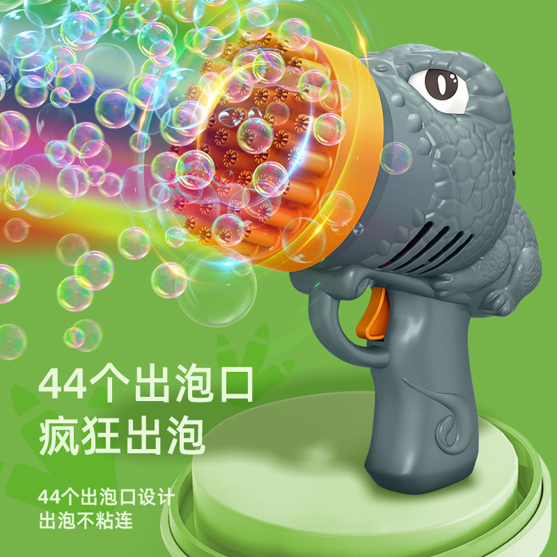 Nuevo producto transfronterizo Dinosaur Bubble Gun Bubble Toy 44 hoyos Gatling Bubble Machine Puesto de juguetes para niños porosos