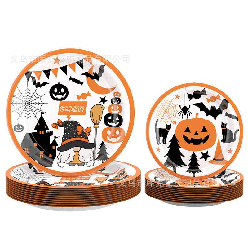 Halloween calabaza temática fiesta decoración fantasma taza bandeja de papel desechable bandeja de papel conjunto de cubiertos decorativos