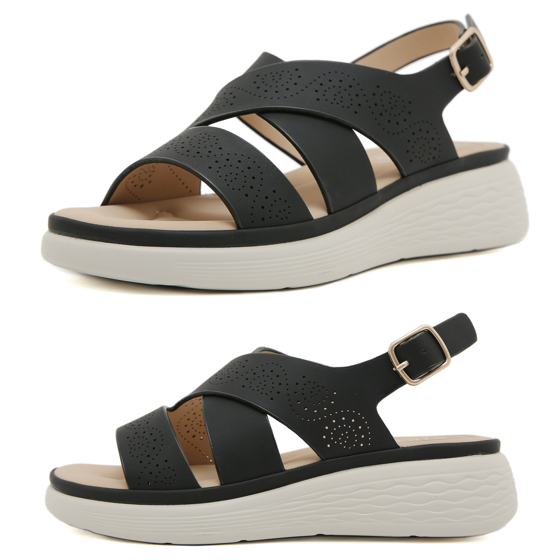 (No vendido) 2025 nuevo punto de fondo grueso ligero antideslizante cómodo sandalias deportivas casuales de hebilla para mujeres