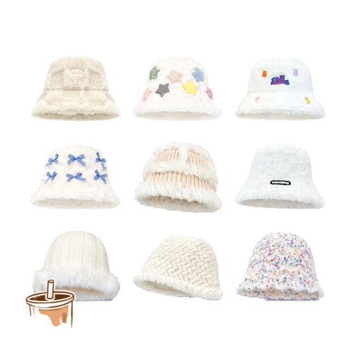 Japanese-style rabbit hair knitted plush fisherman hat for girls, autumn and winter thick warm ear protection versatile face-hiding knit hat