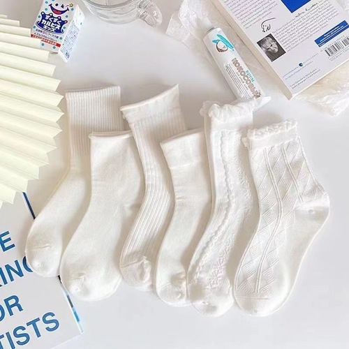 White socks for women, cute Japanese jk socks, summer lace ins trend mid-calf socks for women, pure cotton, summer thin models
