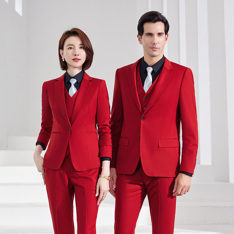 China red suit suit men's and women's business attire bank formal attire insurance company tooling high-end suit overalls