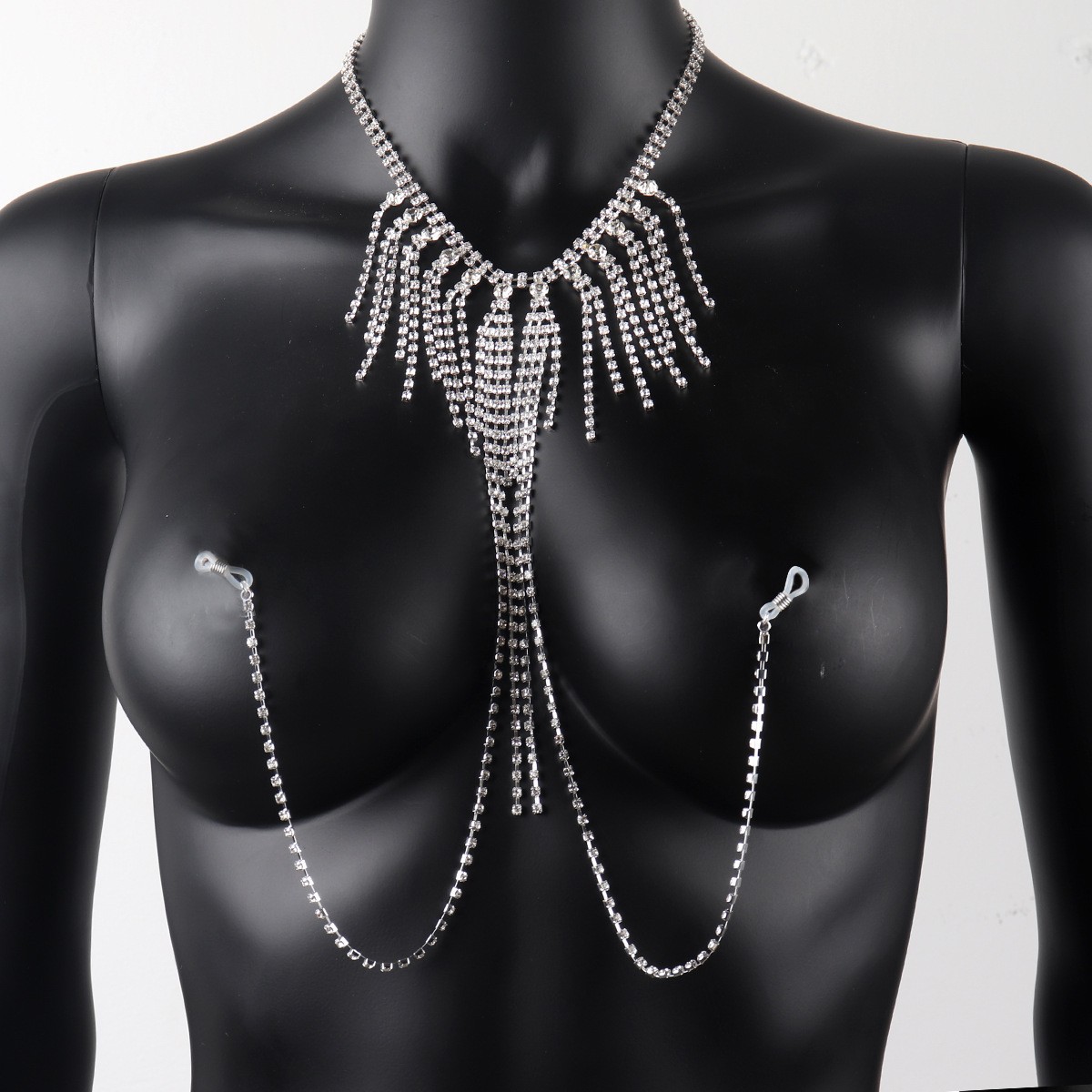 Amazon Venta caliente sexy borla pezón cadena discoteca personalidad rhinestone collar cuerpo cadena europea y americana cuerpo cadena