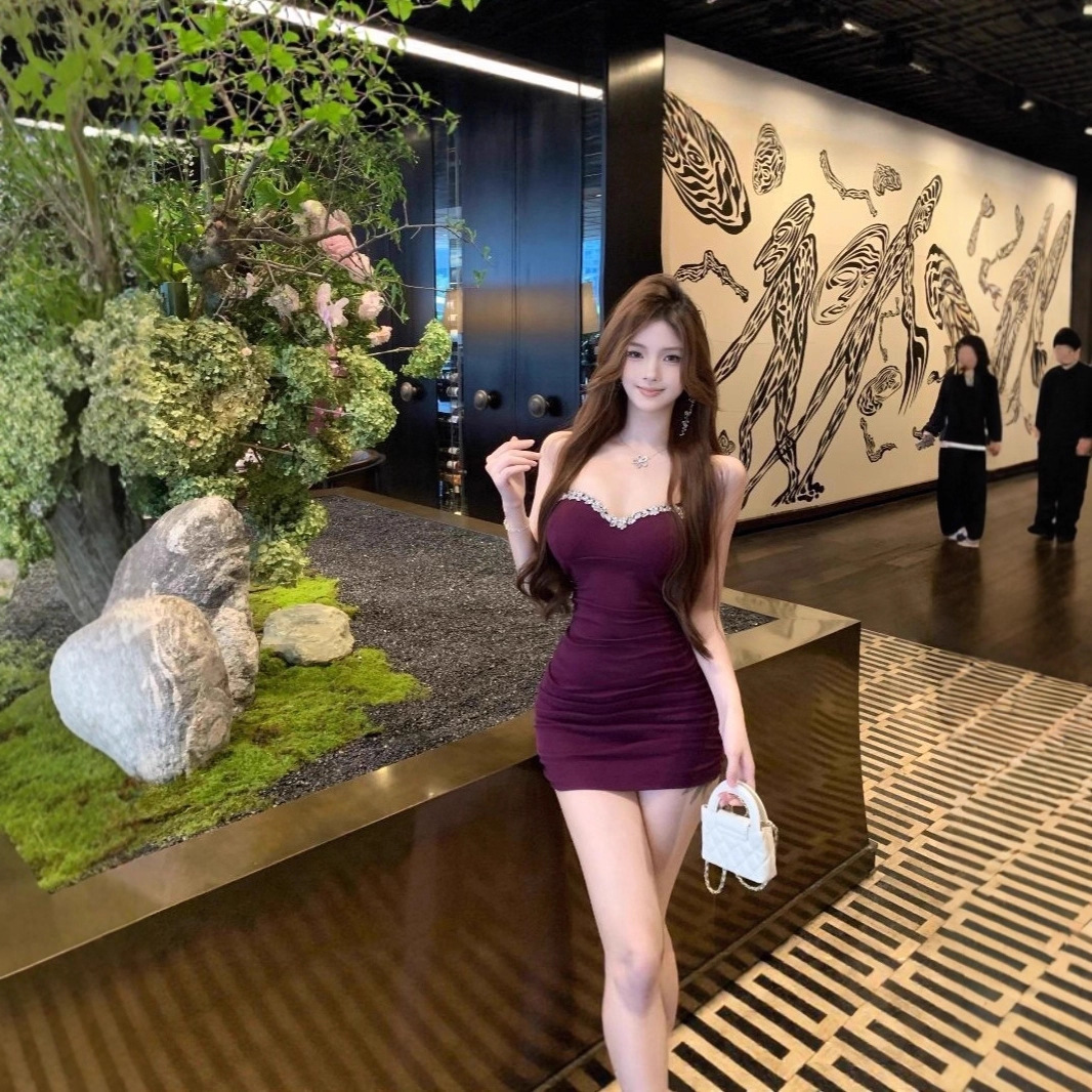 Pure lust hot girl, 다이아몬드가 박힌 허리, 등이없는 슬리밍, 엉덩이 커버, 섹시한 서스펜더 슬림 슬리밍 드레스