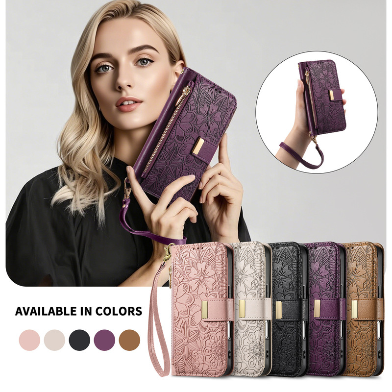 Elegant and Stylish Flip Phone Case for iPhone 17, Leather Case for Apple 17, Floral and Leaf Design, Wallet Case for 16, Case for 15