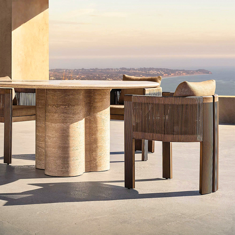 Mesa y sillas de madera maciza al aire libre Jardín al aire libre a prueba de agua y anticorrosión Mesa larga Hotel Villa patio terraza Mesa y sillas de teca protector solar
