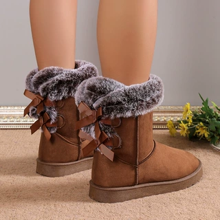 时尚毛毛蝴蝶结厚底增高雪地靴女加绒加厚冬季女鞋棉鞋保暖鞋