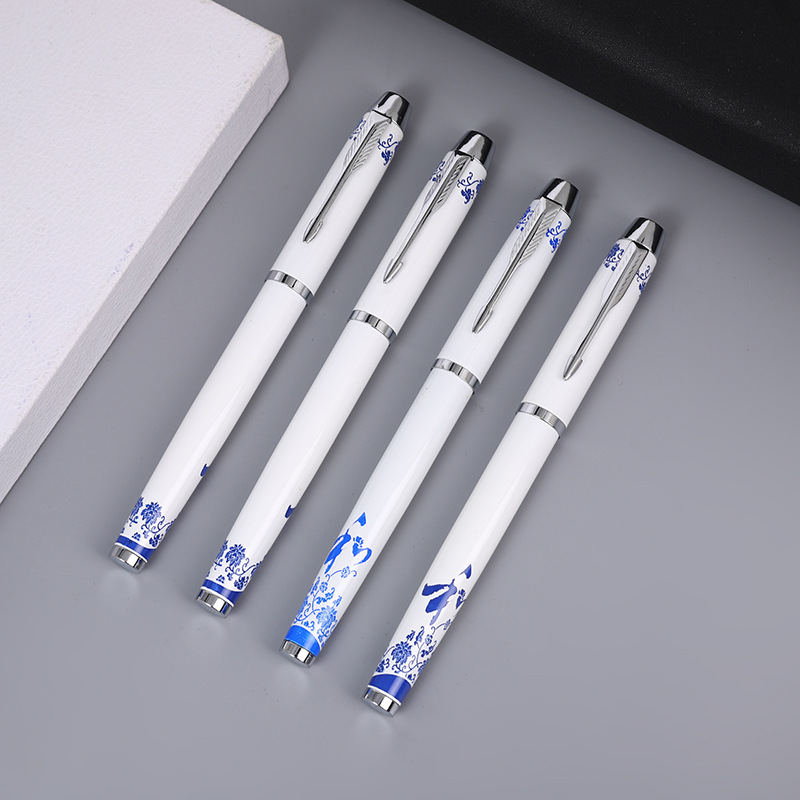 in stock blue and white porcelain metal signature pen creative retro advertising gift pen Chinese style ball pen gel pen water pen