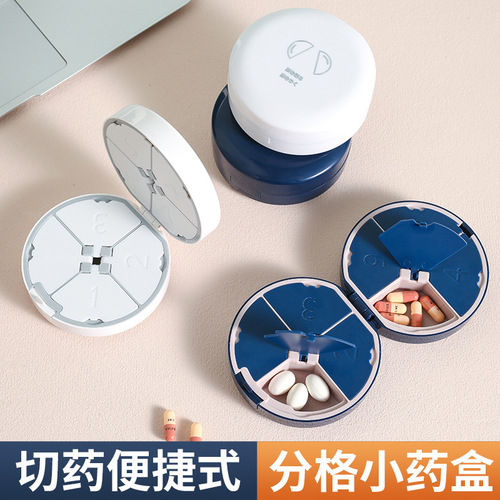 Japanese round portable seven-day double-layer medicine box with medicine cutter for one week portable mini medicine storage box wholesale