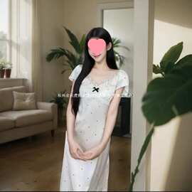 睡裙女款夏季冰丝波点连衣裙新款带胸垫法式纯欲宫廷风蕾丝家居服
