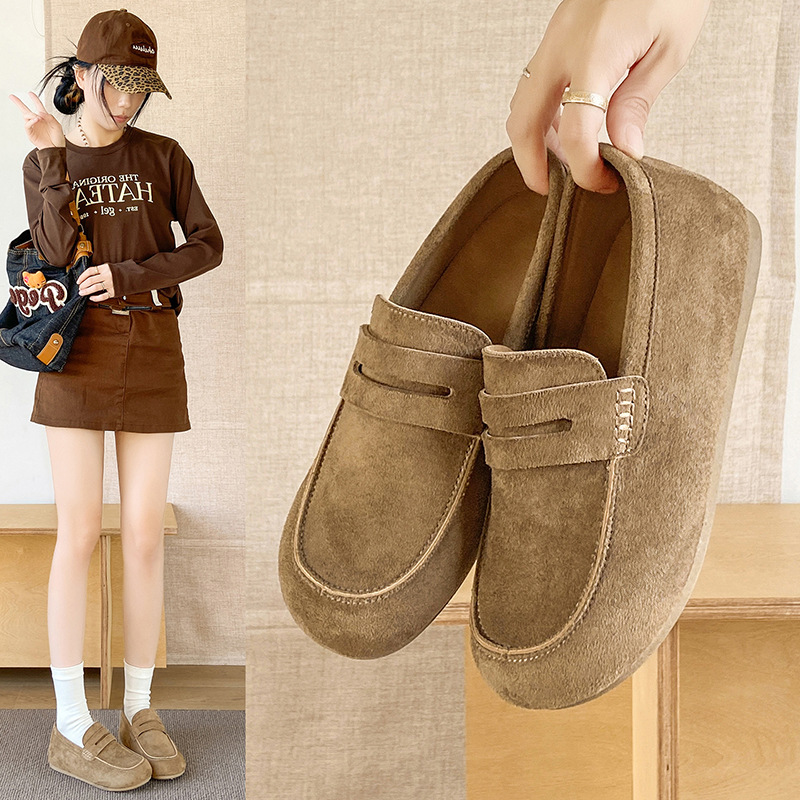 平底袋鼠鞋2025秋季款新款全包勃肯鞋女乐福鞋单鞋复古休闲鞋Y27