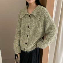 韩系慵懒风粗棒针毛衣女款早秋季针织开衫外套宽松短款小个子上衣