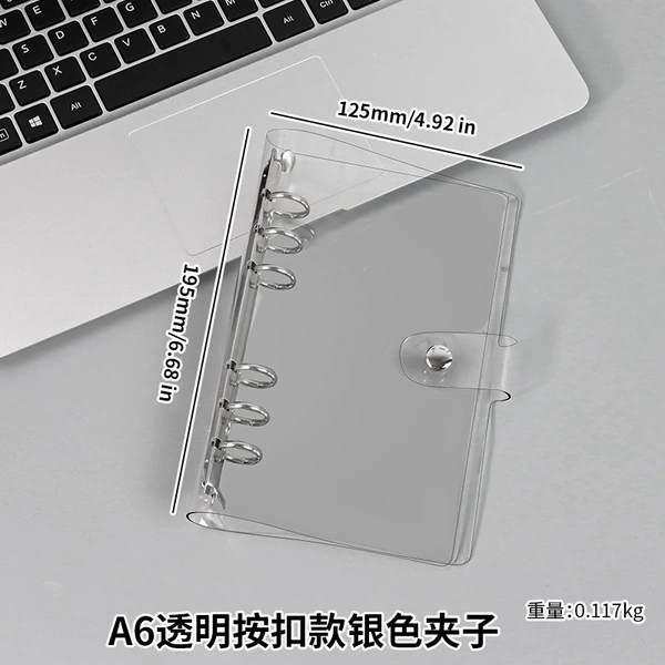 A6 transparent snap button silver clip