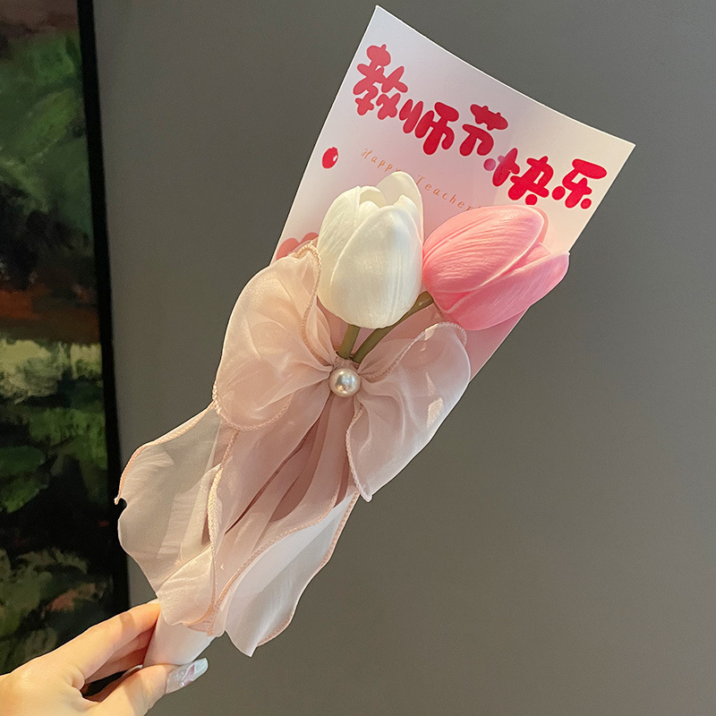 教師の日手作り DIY ギフト幼稚園女性教師のためのチューリップブーケ実用的なフラワーペン新学期ギフトペン|undefined