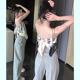 不规则抹胸辣妹上衣夏设计感女小众韩系纯欲露背甜辣背心吊带外穿