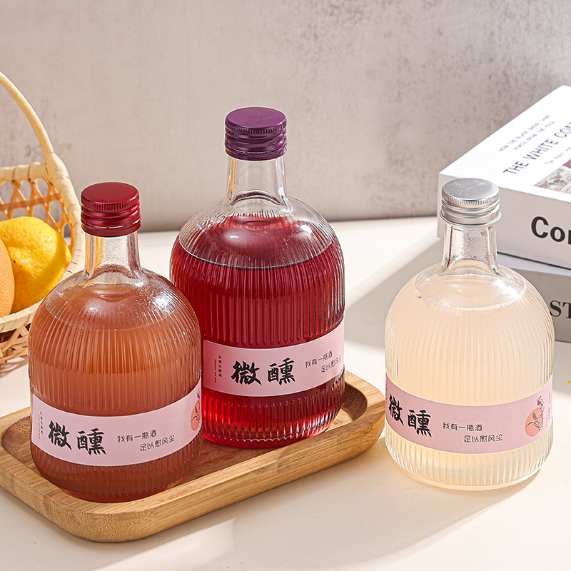 新款丝口竖纹果酒瓶透明加厚玻璃密封女士果酒甜酒青梅米酒分装瓶|undefined