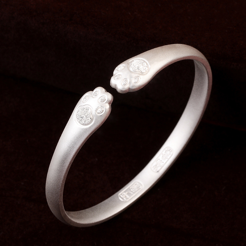 Cat's Claw 9999 Foot Silver Bracelet Women's Opening Cartoon Frosted Solid Niche Ping An Joy Young Sterling Silver Bracelet
