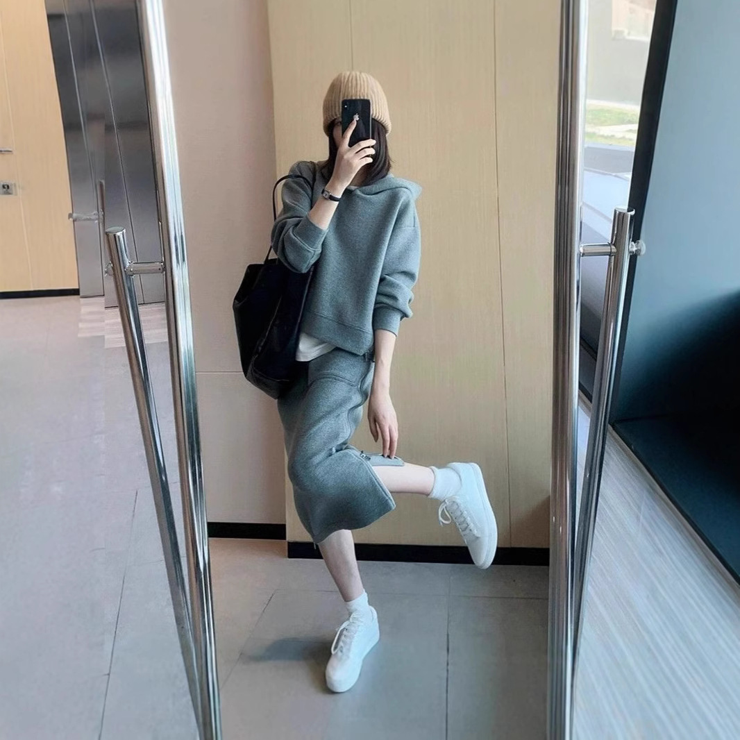 Spring Autumn and Winter New British Style Casual Sports suit Women's Fashion Hong Kong Style Hoodie Sweatshirt Two-piece Set