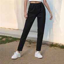 外贸女装春秋新款女式大码牛仔裤高腰显瘦弹力哈伦裤直筒小脚长裤