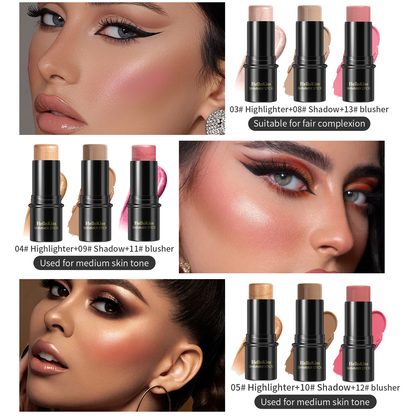 HelloKiss Highlight Brightening Contouring Stick Three-dimensional Face Base Multi-color Highlight Shadow Concealer Pen Makeup undefined