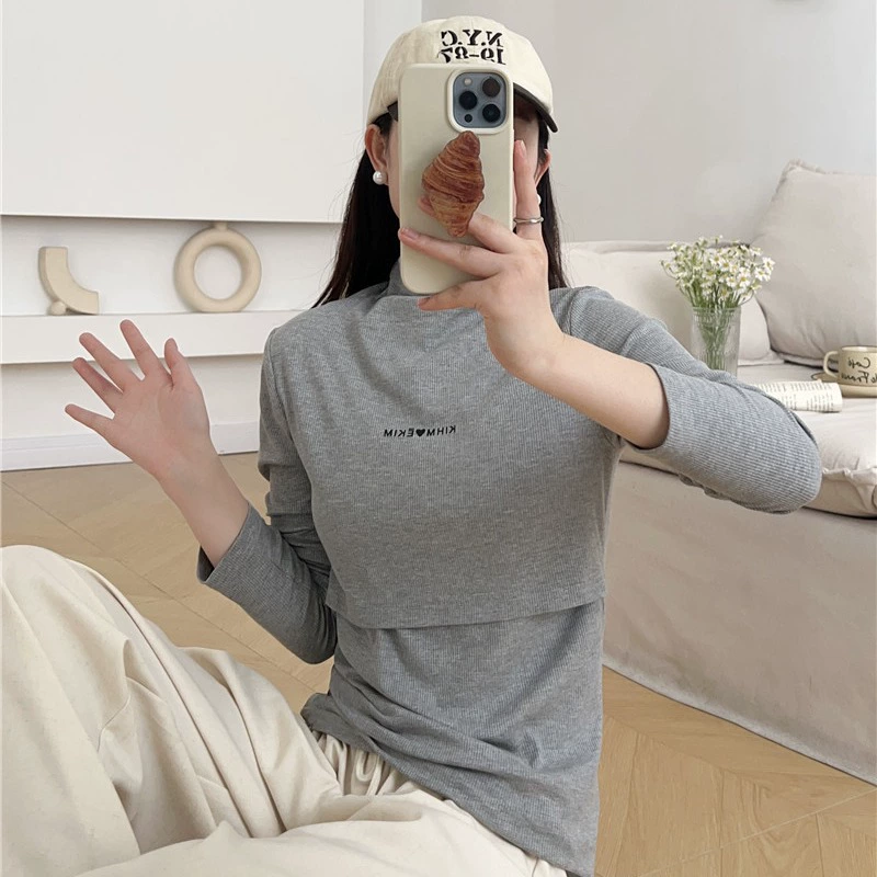 Новые беременные кормящие топы осенняя одежда с высоким воротником, теплые топы, послеродовое кормление, нижняя рубашка осень-зима 2318