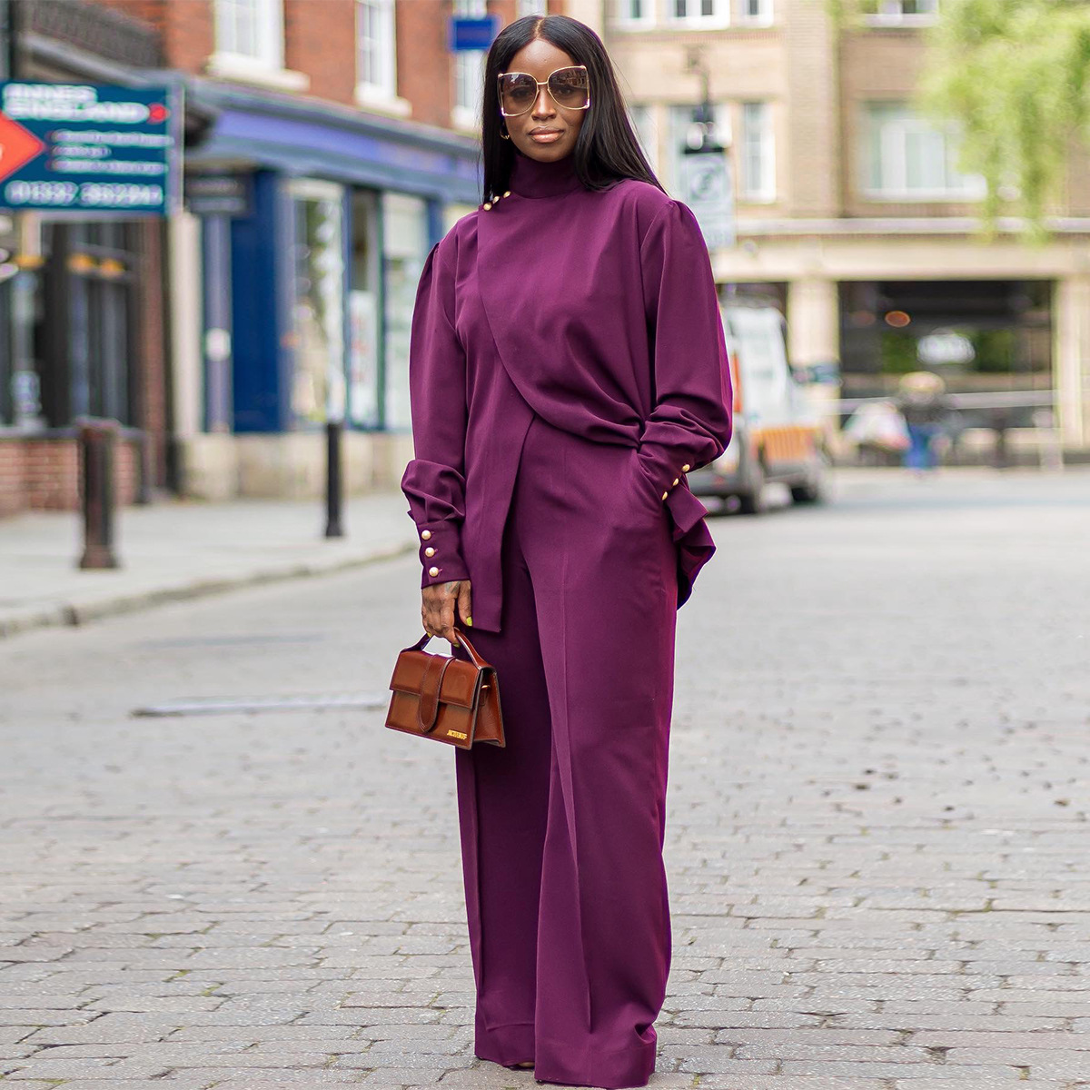 Women's Turtleneck Pant Set Two Piece Long Sleeve Split Outfit_voghion.com