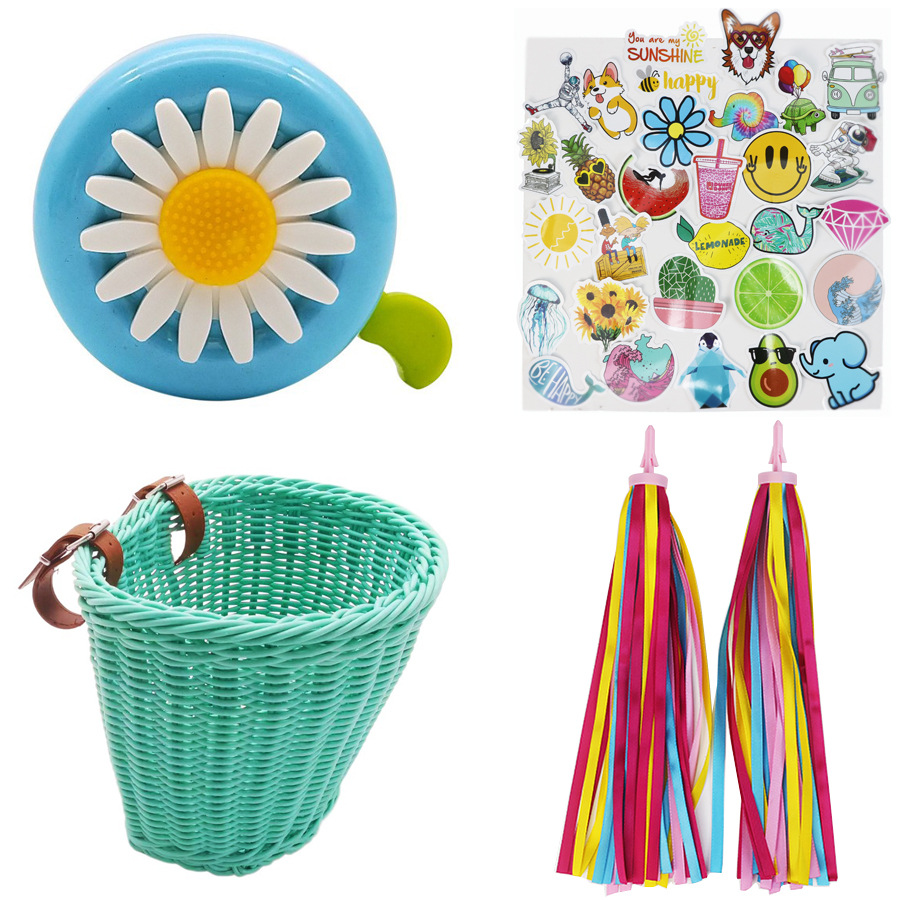 Cesta tejida de ratán para niños accesorios de bicicleta para niños Cesta de campana pegatinas manillar borla imitación Cesta tejida de ratán