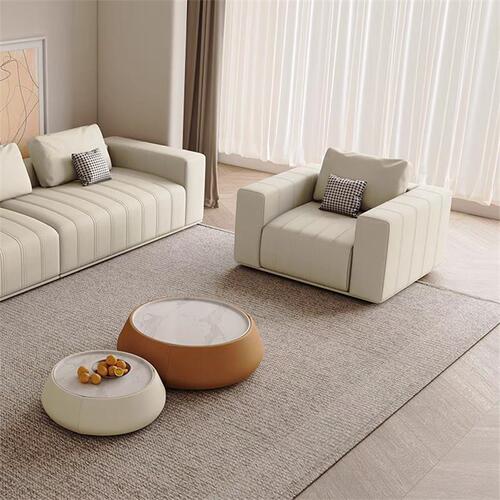Piano Key Cat Scratch Leather Sofa Solid Wood Frame Living Room Small Apartment Modern Simple Cream Style Straight Row Leather Art Sofa