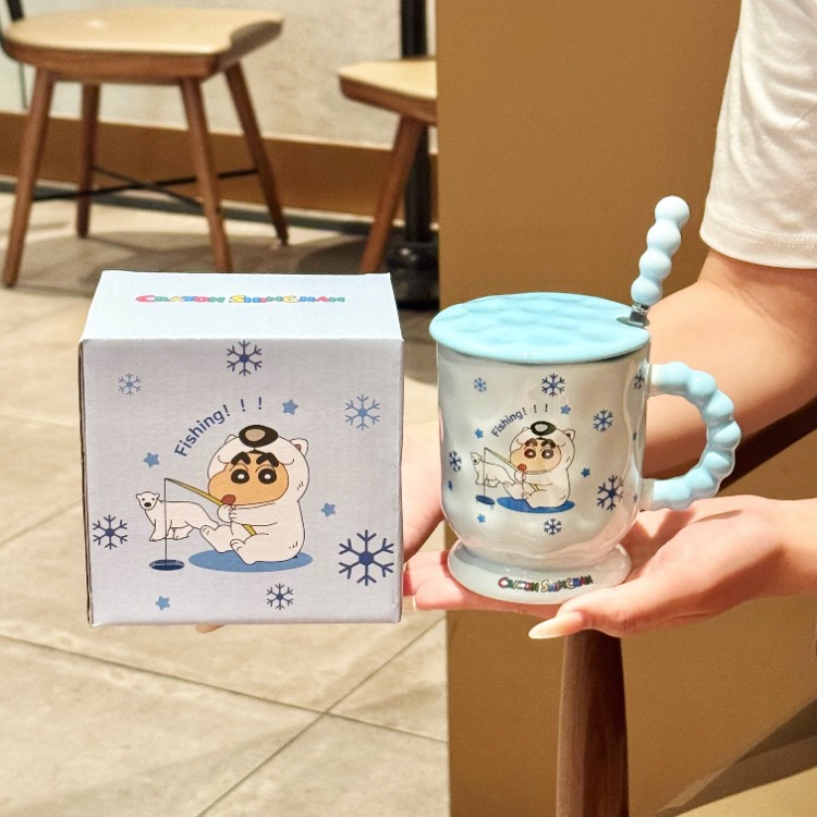 Tazas de agua de niñas lindas lápices pequeños nuevos tazas de cerámica con cubierta de cucharas tazas de café de oficina tazas de desayuno para niños