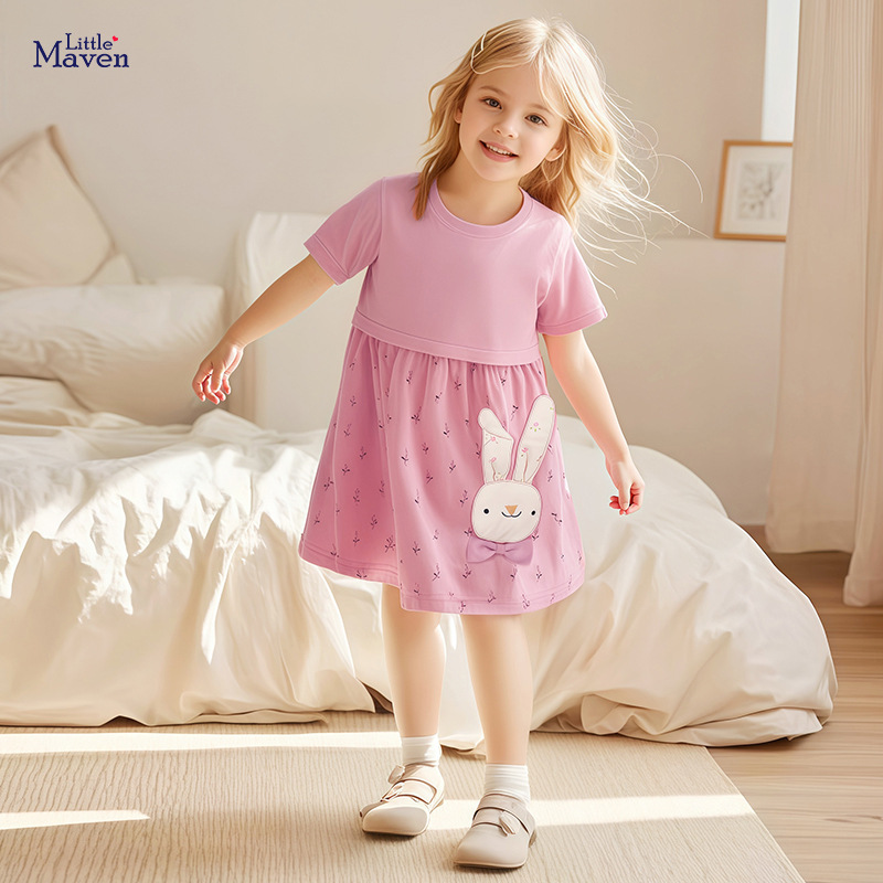 Little maven European and American cute girls dress summer new children's dress cotton cartoon children's dress