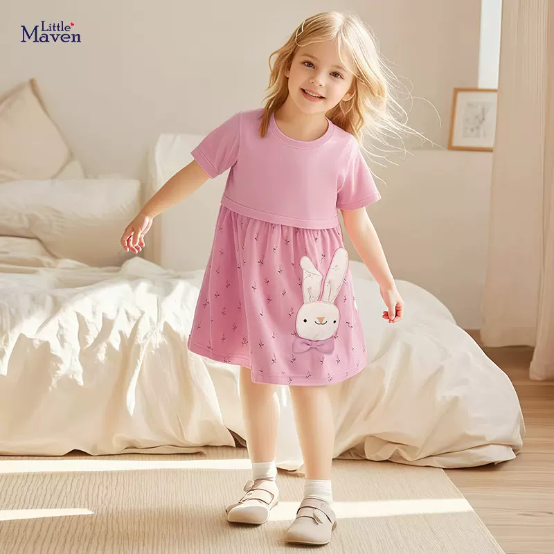 Little maven欧美可爱女童连衣裙夏季新款童裙纯棉卡通儿童连衣裙