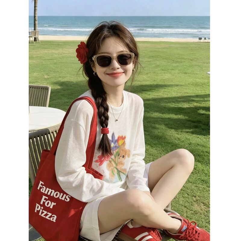 170g snowflake fabric 35% Lyocell 35% cotton 30% polyester】Women's semi-sheer long-sleeve T-shirt summer air-conditioning top 170g snowflake fabric 35% Lyocell 35% cotton 30% polyester】Women's semi-sheer long-sleeve T-shirt summer air-conditioning top