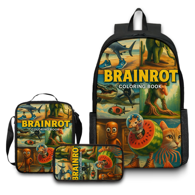 国境を越えた新製品イタリア Brainrot デジタル印刷バックパック木の棒マン山海経学生スクールバッグ|undefined