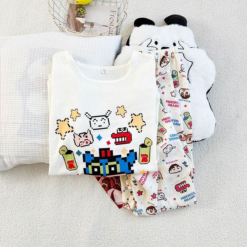 Pijamas de tres piezas jersey de verano para mujer traje de servicio a domicilio dulce y lindo nube algodón cuello redondo pantalones cortos de manga corta pantalones cortos