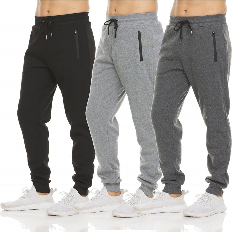 Cross-Border Amazon Men's Sports Pants 3-Pack Sports Fitness Jogging Pants with Zipper Pockets Men's S-3Xl
