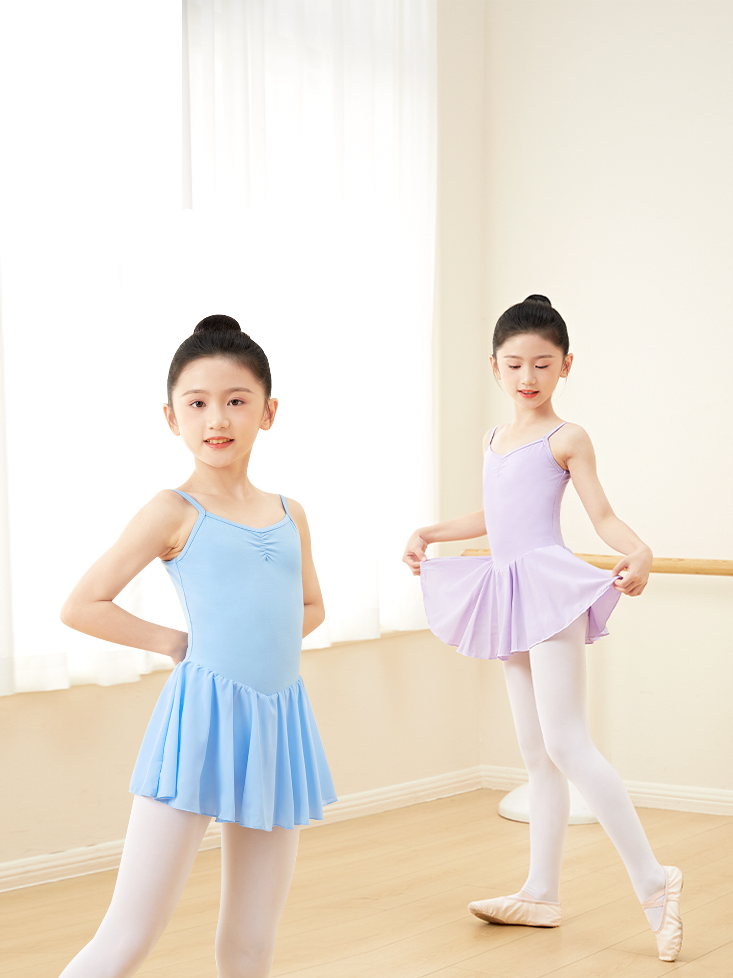 Trajes de baile para niñas y niños, tirantes de verano, faldas de baile, deportes de gasa de ballet, ropa de práctica de danza china linda image 3
