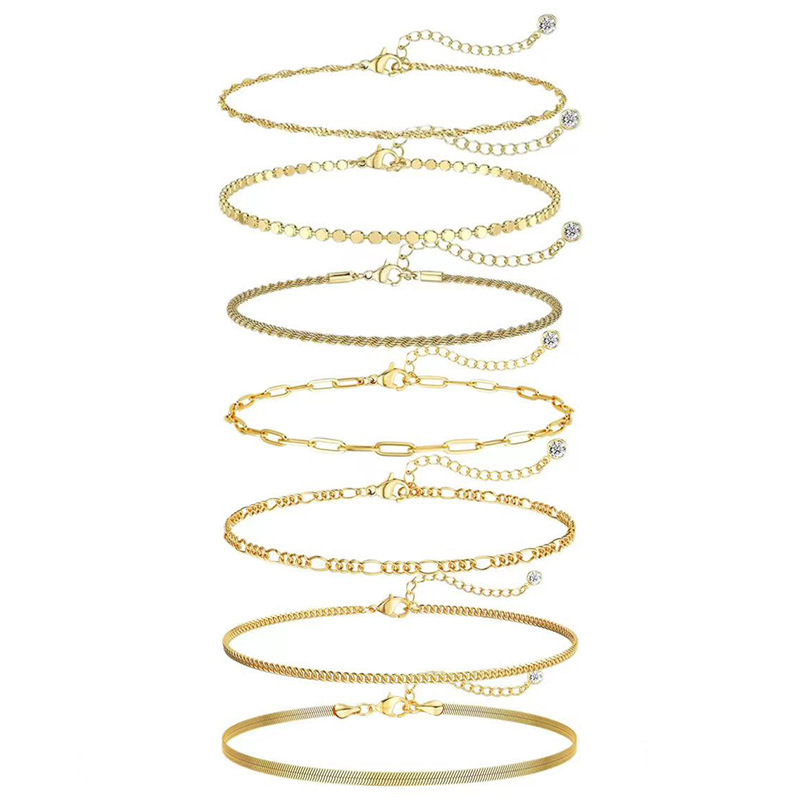 Cross-Border Women's Gold Bracelet Exquisite 14K Gold Plated Herringbone Bracelet Jewelry Set Cute Bracelet Set