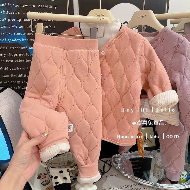 蚕丝羊毛加厚棉袄校服神器保暖秋冬三层夹棉上衣裤子男女童套装|undefined