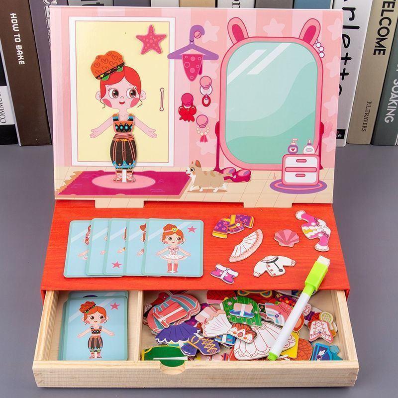 公主拼图儿童磁性换衣游戏磁力贴贴画女孩多功能积木玩具益智力贴
