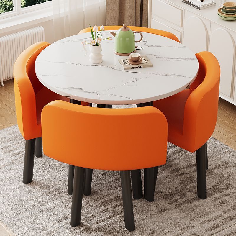 Simple and modern dining table and chair set for small apartments, suitable for home use, also functions as a coffee table in the living room, and the dining chairs can be fully stored away
