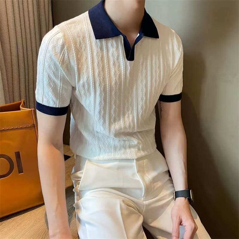 Herren Eis Seide Strickpolo Slim Fit Kurzarm Sommer Pullover_voghion.com