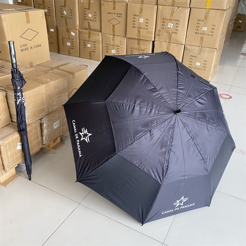 Long-Handled Umbrella, Black Business-Grade Reinforced Windproof Double Umbrella