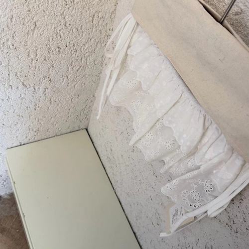 Korean-style embroidered white lace-hole design semi-slip dress French spring lace tulle mini skirt ballet style