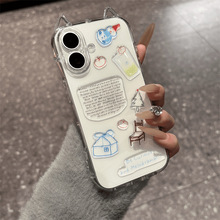 DIY贴皮猫耳朵TPU适用iPhone16promax手机壳15pro透明精孔壳