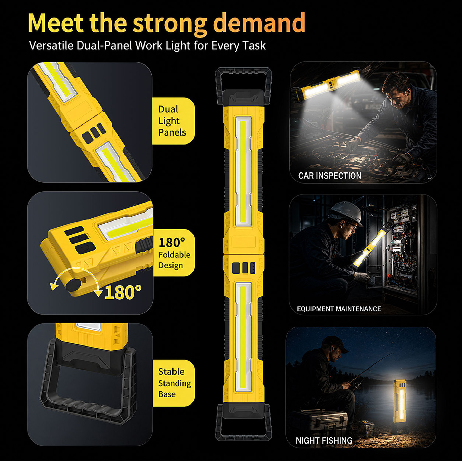 New Cross-Border COB Work Light USB Rechargeable Multifunctional with Magnetic Hook Long Strip Car Emergency Inspection Light